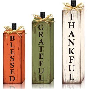 Thankful Blessed Grateful Tabletop Signs Thanksgiving Wooden Block Signs